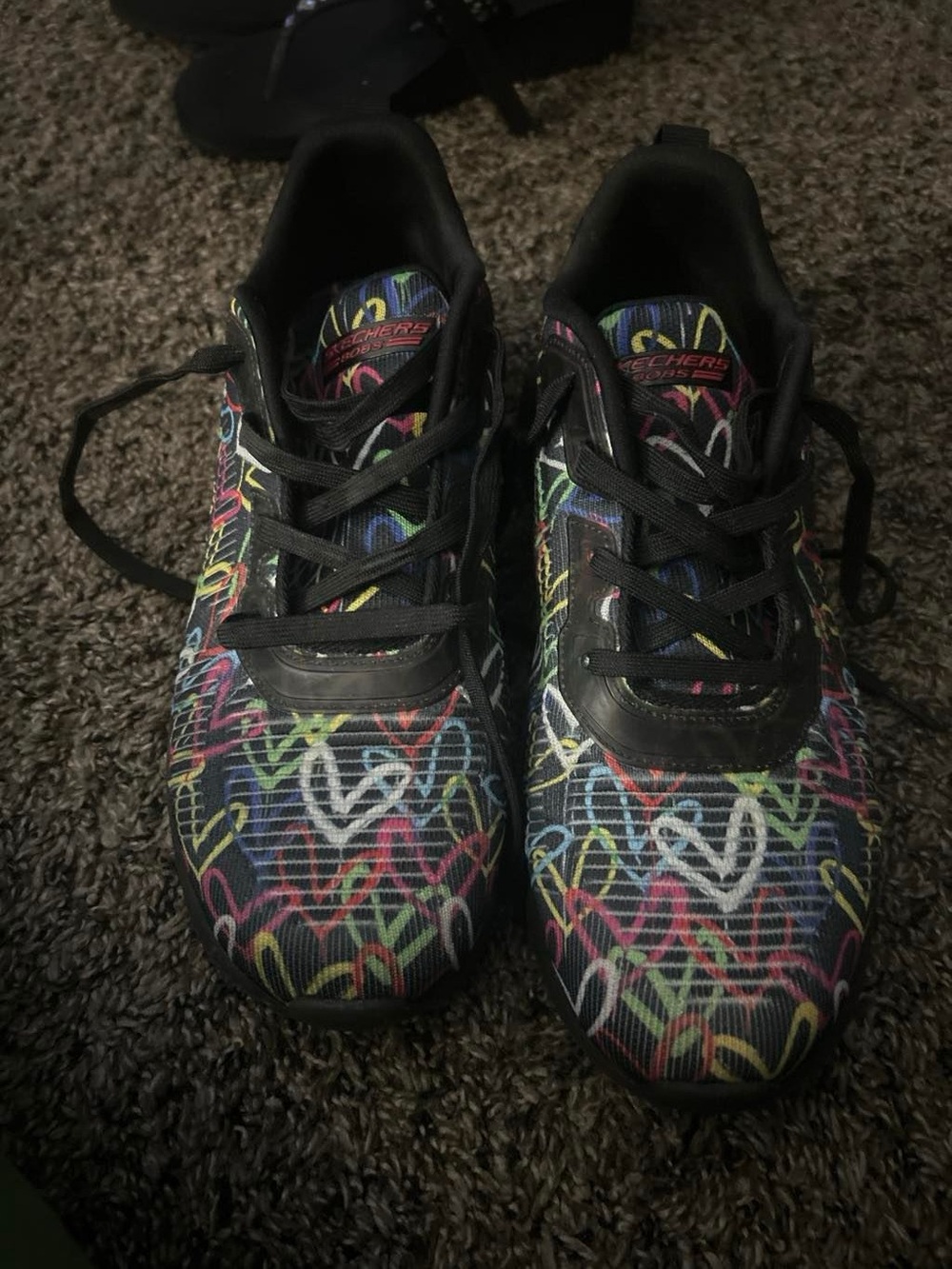 Skechers Black Sneakers with Multicolor Heart Pattern